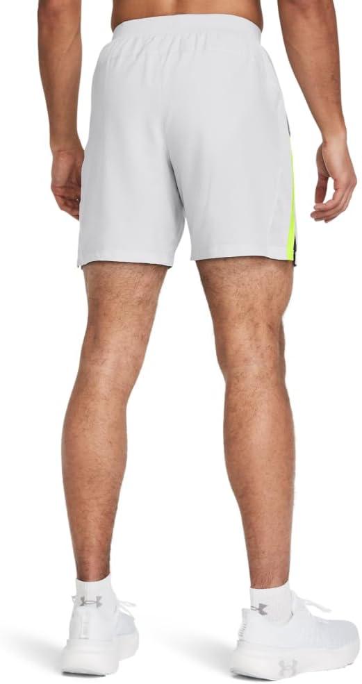 image:imageUnder Armour Mens Launch Stretch Woven 2in1 Shorts014 Halo Gray Highvis Yellow Reflective