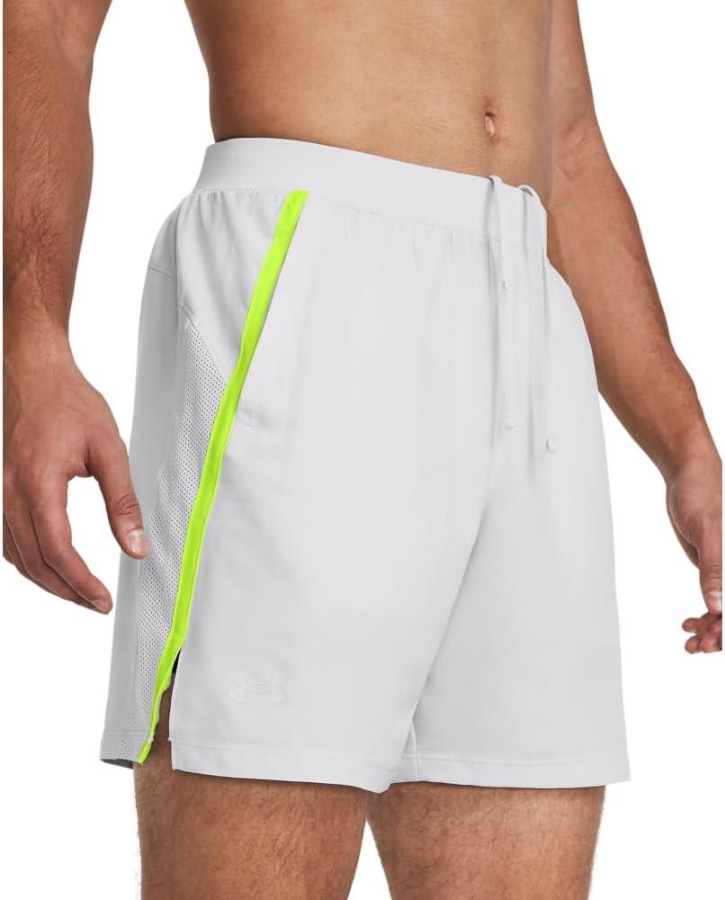 image:imageUnder Armour Mens Launch Stretch Woven 2in1 Shorts014 Halo Gray Highvis Yellow Reflective