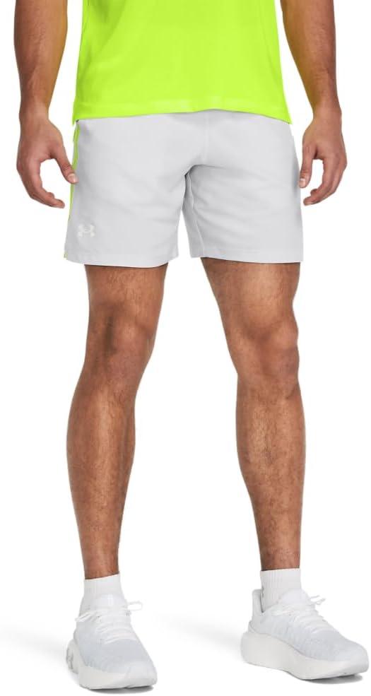 image:imageUnder Armour Mens Launch Stretch Woven 2in1 Shorts014 Halo Gray Highvis Yellow Reflective