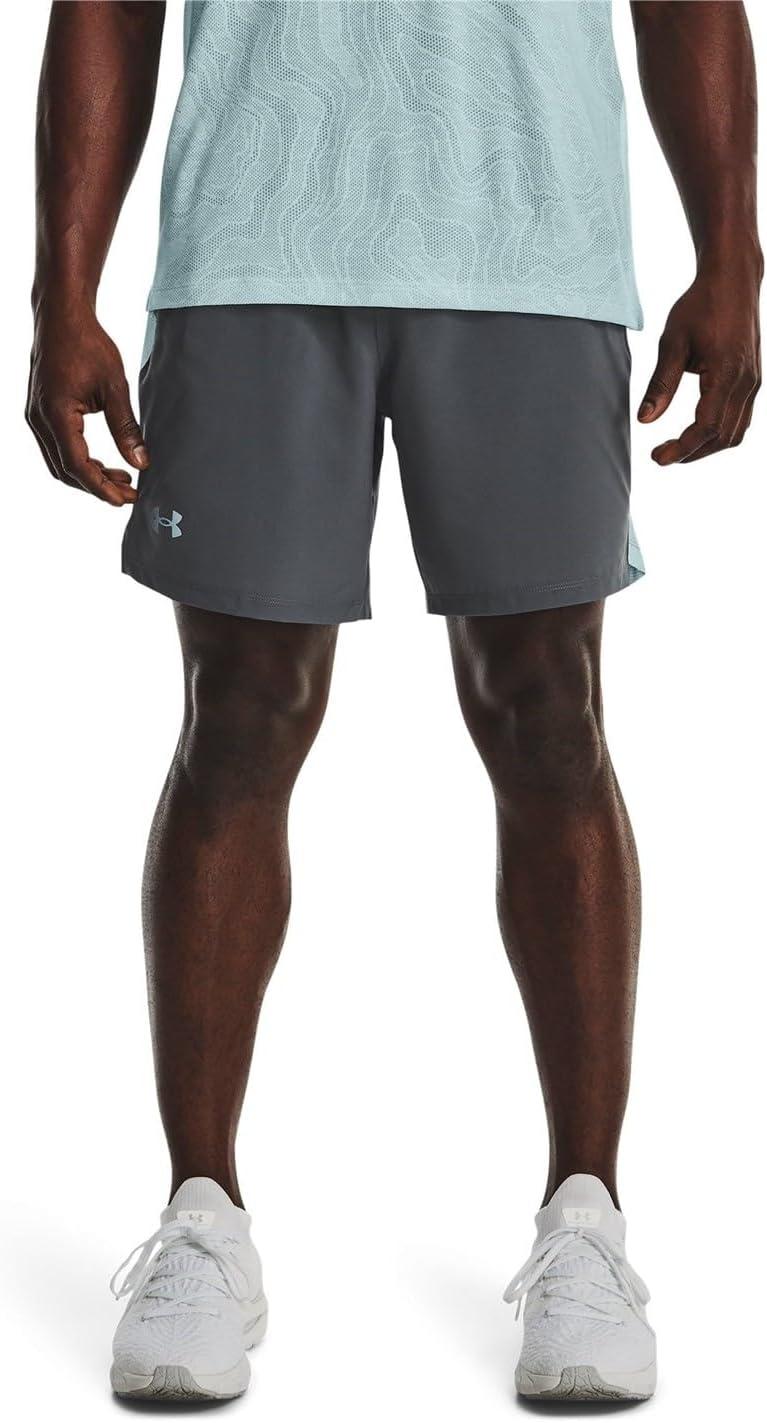 image:imageUnder Armour Mens Launch Stretch Woven 2in1 Shorts015 Pitch Gray Fuse Teal Reflective