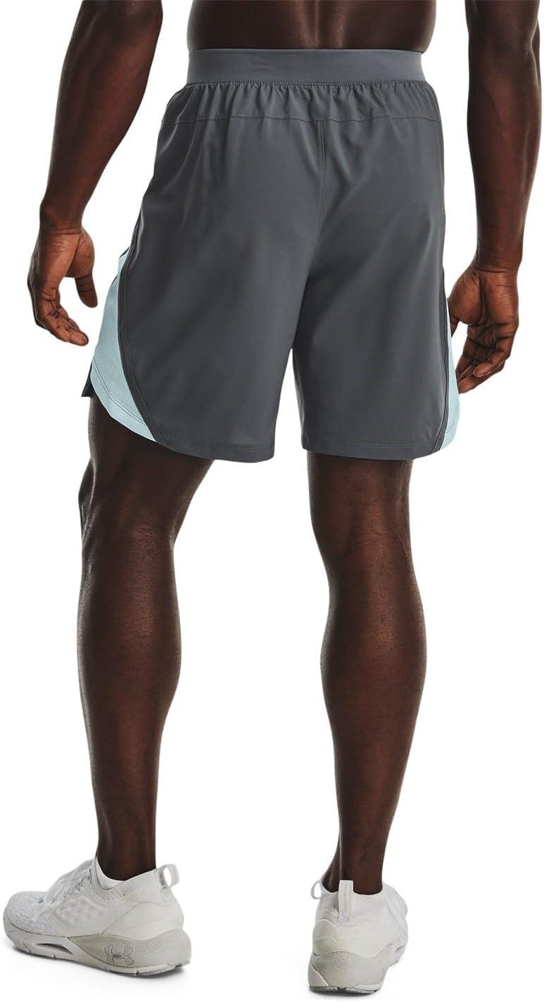 image:imageUnder Armour Mens Launch Stretch Woven 2in1 Shorts015 Pitch Gray Fuse Teal Reflective