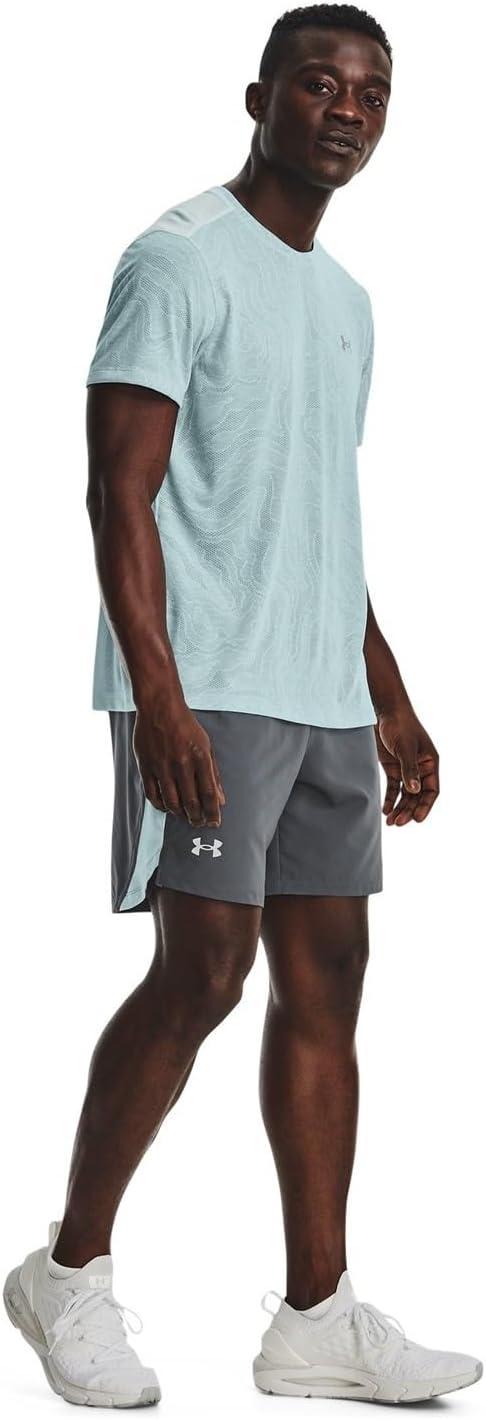 image:imageUnder Armour Mens Launch Stretch Woven 2in1 Shorts015 Pitch Gray Fuse Teal Reflective