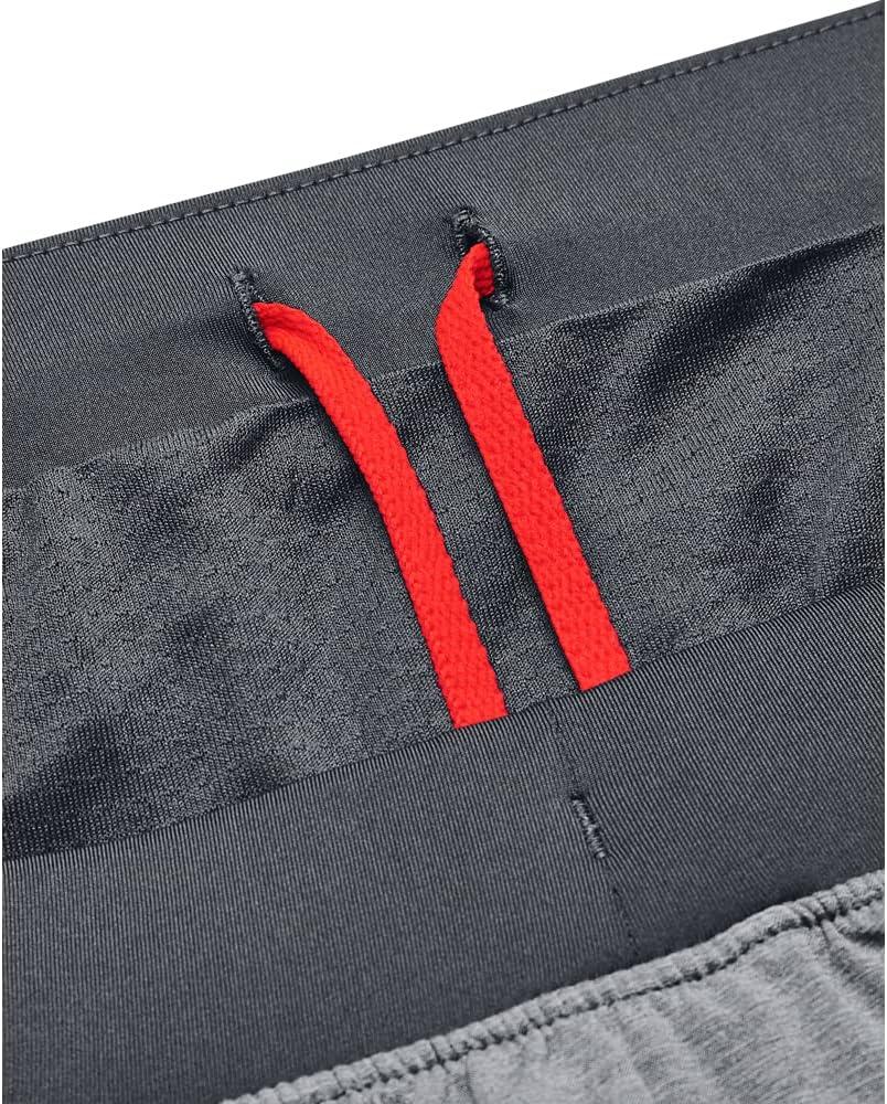 image:imageUnder Armour Mens Launch Stretch Woven 2in1 Shorts016 Pitch Gray Full Heather Bolt Red Reflective
