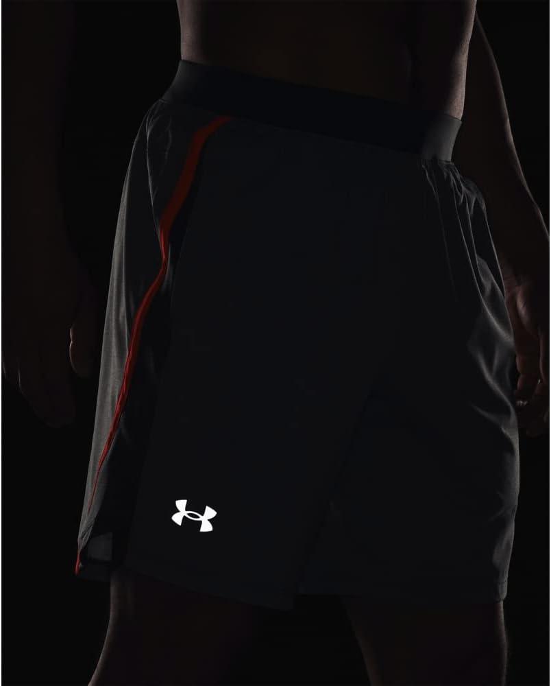 image:imageUnder Armour Mens Launch Stretch Woven 2in1 Shorts016 Pitch Gray Full Heather Bolt Red Reflective