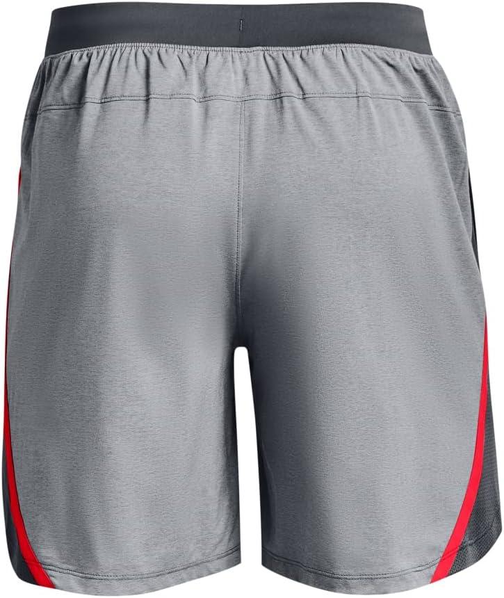 image:imageUnder Armour Mens Launch Stretch Woven 2in1 Shorts016 Pitch Gray Full Heather Bolt Red Reflective