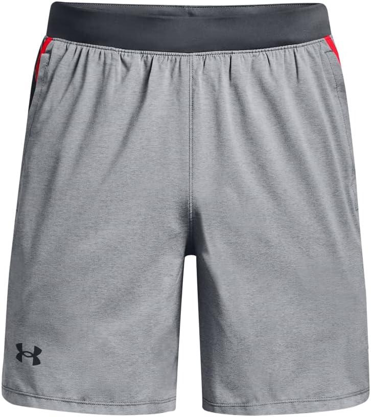 image:imageUnder Armour Mens Launch Stretch Woven 2in1 Shorts016 Pitch Gray Full Heather Bolt Red Reflective