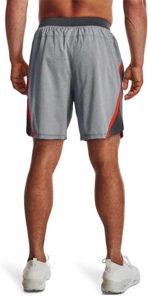 image:imageUnder Armour Mens Launch Stretch Woven 2in1 Shorts016 Pitch Gray Full Heather Bolt Red Reflective
