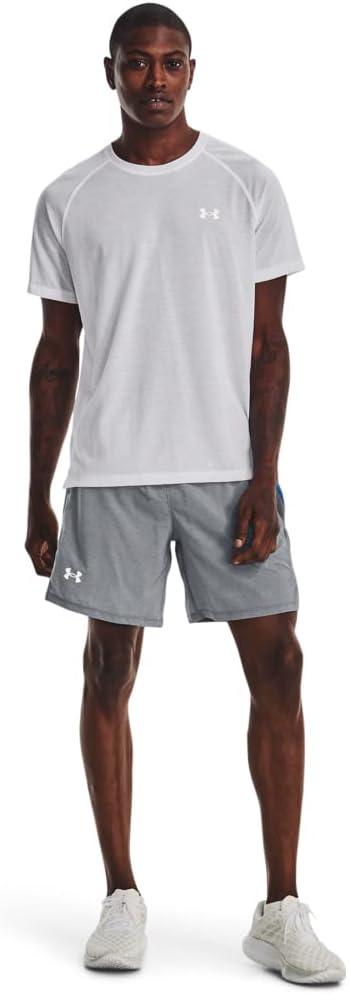 image:imageUnder Armour Mens Launch Stretch Woven 2in1 Shorts017 Pitch Gray Full Heather Blue Circuit Reflective