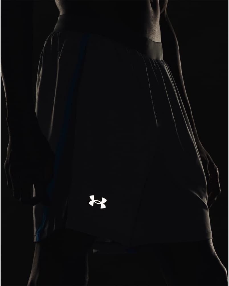 image:imageUnder Armour Mens Launch Stretch Woven 2in1 Shorts017 Pitch Gray Full Heather Blue Circuit Reflective
