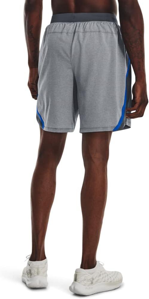 image:imageUnder Armour Mens Launch Stretch Woven 2in1 Shorts017 Pitch Gray Full Heather Blue Circuit Reflective
