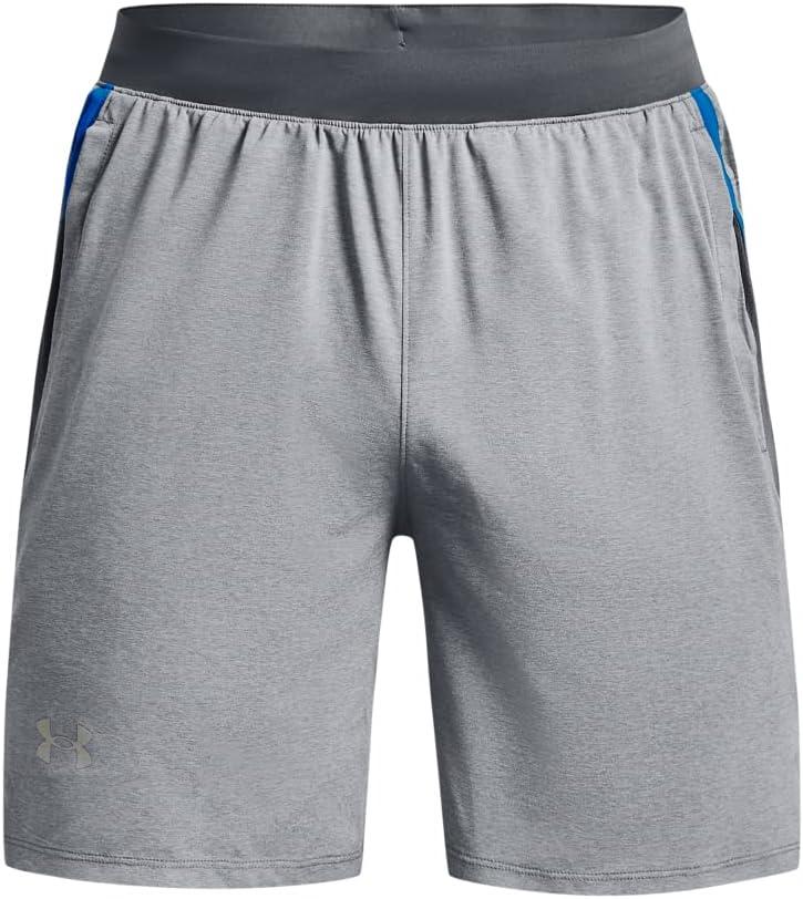 image:imageUnder Armour Mens Launch Stretch Woven 2in1 Shorts017 Pitch Gray Full Heather Blue Circuit Reflective