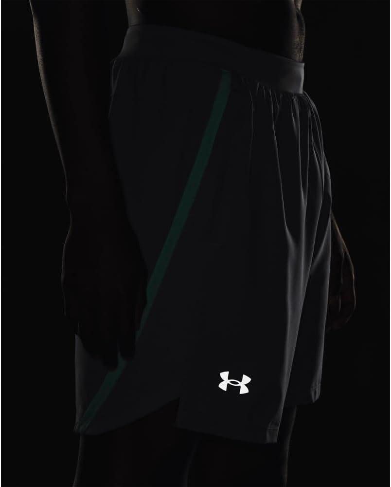 image:imageUnder Armour Mens Launch Stretch Woven 2in1 Shorts035 Steel Neo Turquoise Reflective