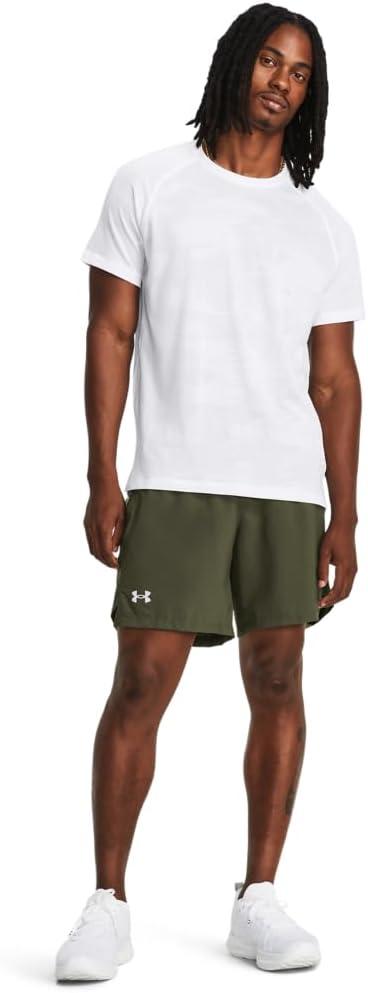 image:imageUnder Armour Mens Launch Stretch Woven 2in1 Shorts391 Marine Od Green Lime Yellow Reflective
