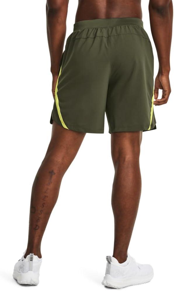 image:imageUnder Armour Mens Launch Stretch Woven 2in1 Shorts391 Marine Od Green Lime Yellow Reflective