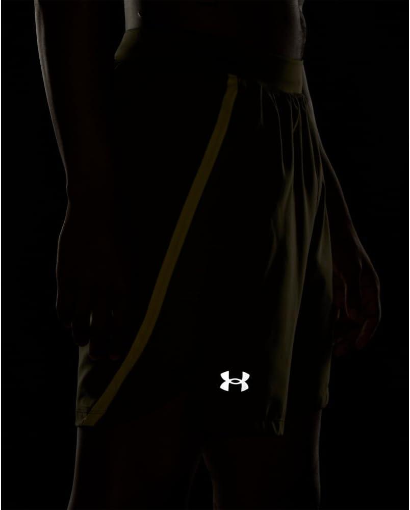 image:imageUnder Armour Mens Launch Stretch Woven 2in1 Shorts391 Marine Od Green Lime Yellow Reflective
