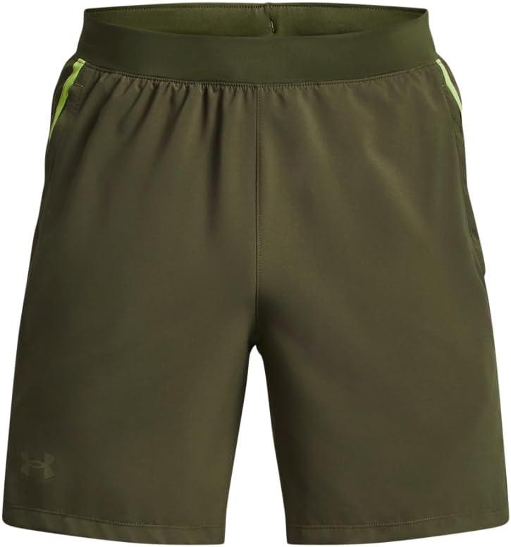 image:imageUnder Armour Mens Launch Stretch Woven 2in1 Shorts391 Marine Od Green Lime Yellow Reflective