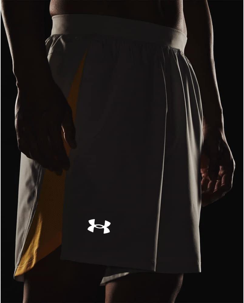 image:imageUnder Armour Mens Launch Stretch Woven 2in1 Shorts592 Ghost Gray Orange Ice Reflective