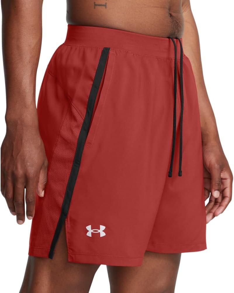 image:imageUnder Armour Mens Launch Stretch Woven 2in1 Shorts840 Earthen Orange Black Reflective