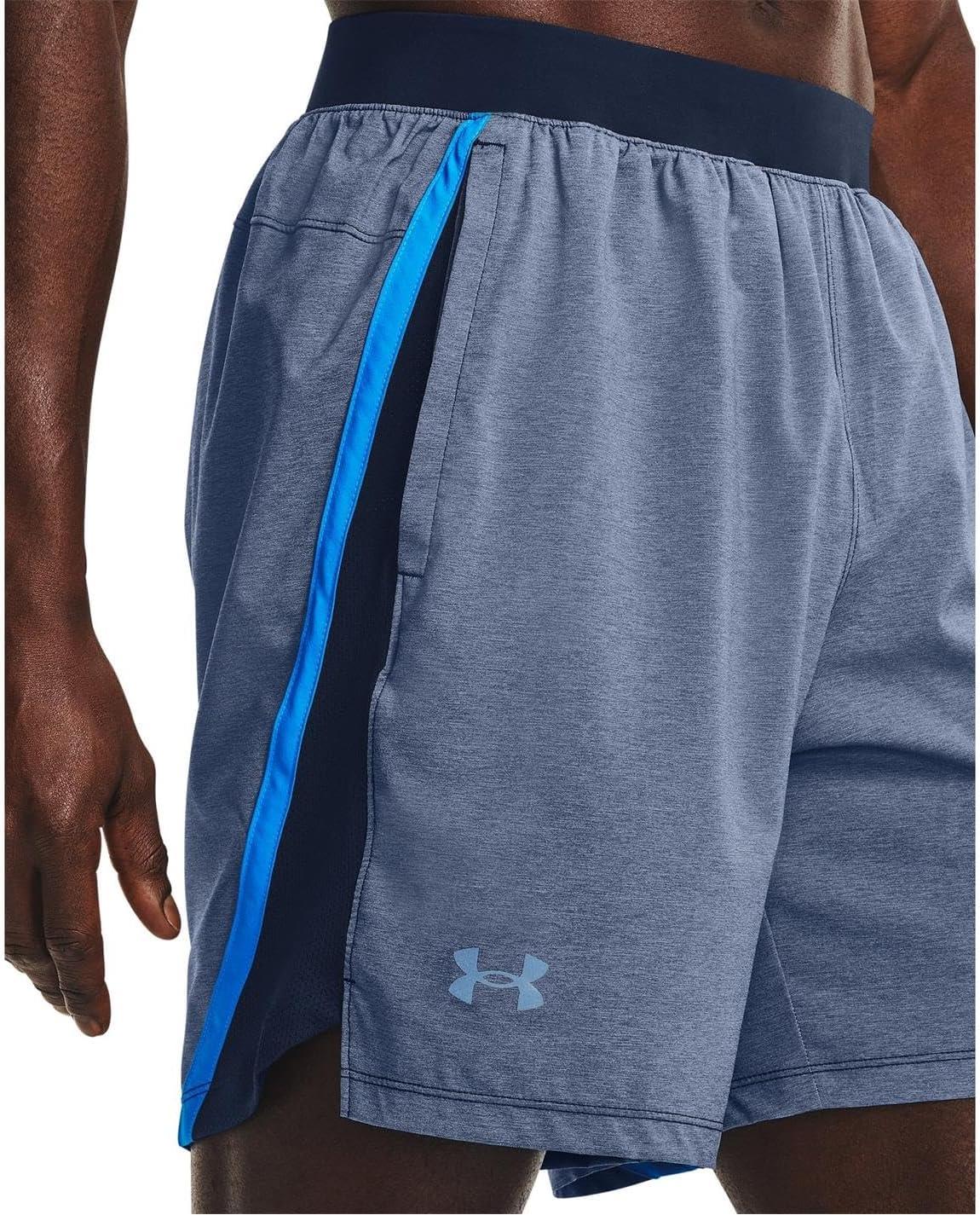 image:imageUnder Armour Mens Launch Stretch Woven 2in1 ShortsAcademy Blue Full Heather 408Reflective