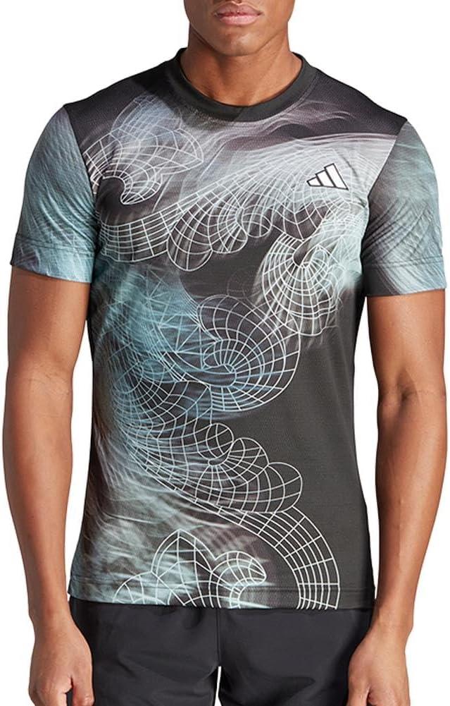 image:imageadidas Womens Tennis Us Series Printed Freelift TShirtBlackSemi Flash AquaDash Grey