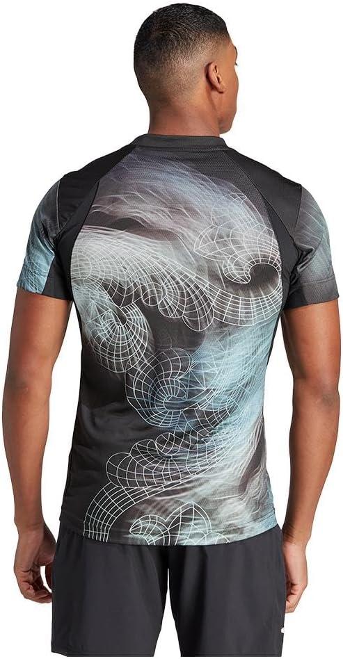 image:imageadidas Womens Tennis Us Series Printed Freelift TShirtBlackSemi Flash AquaDash Grey