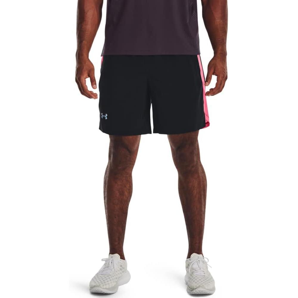 image:imageUnder Armour Mens Launch Stretch Woven 2in1 Shorts007 Black Pink Shock Reflective