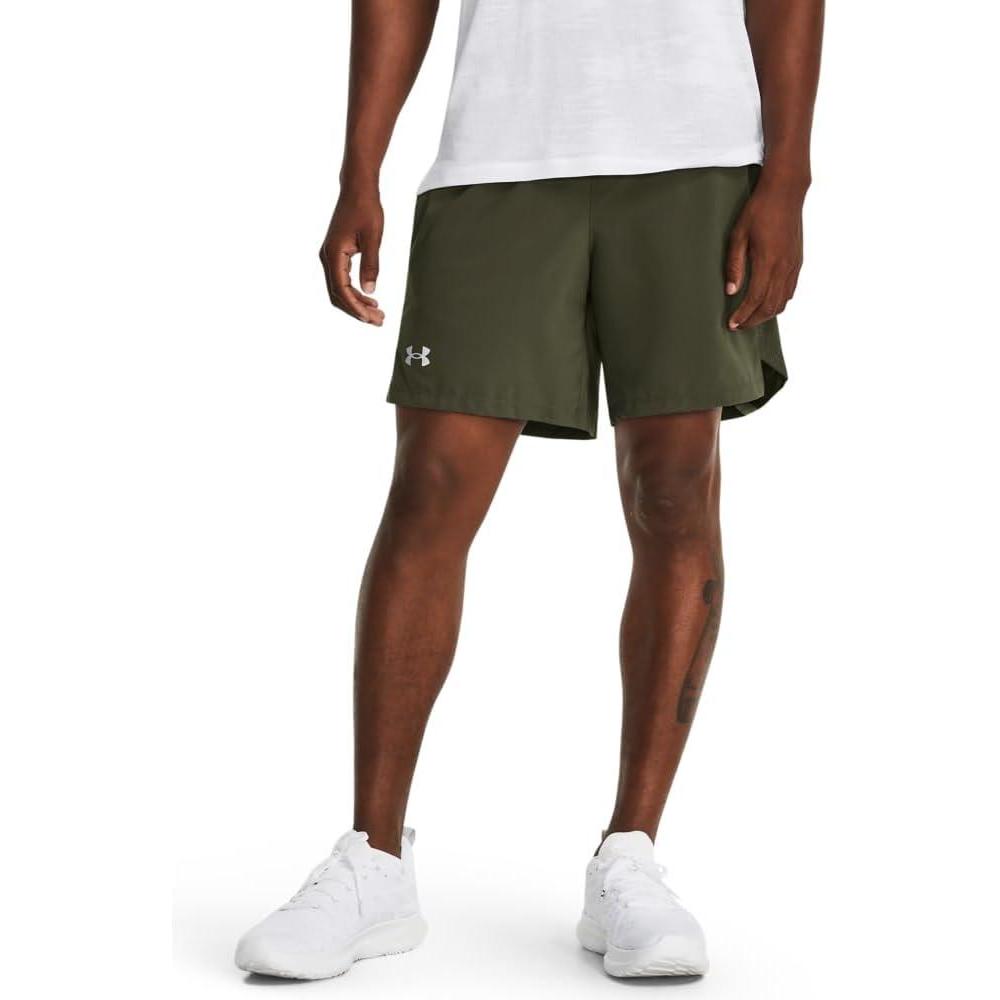 image:imageUnder Armour Mens Launch Stretch Woven 2in1 Shorts391 Marine Od Green Lime Yellow Reflective