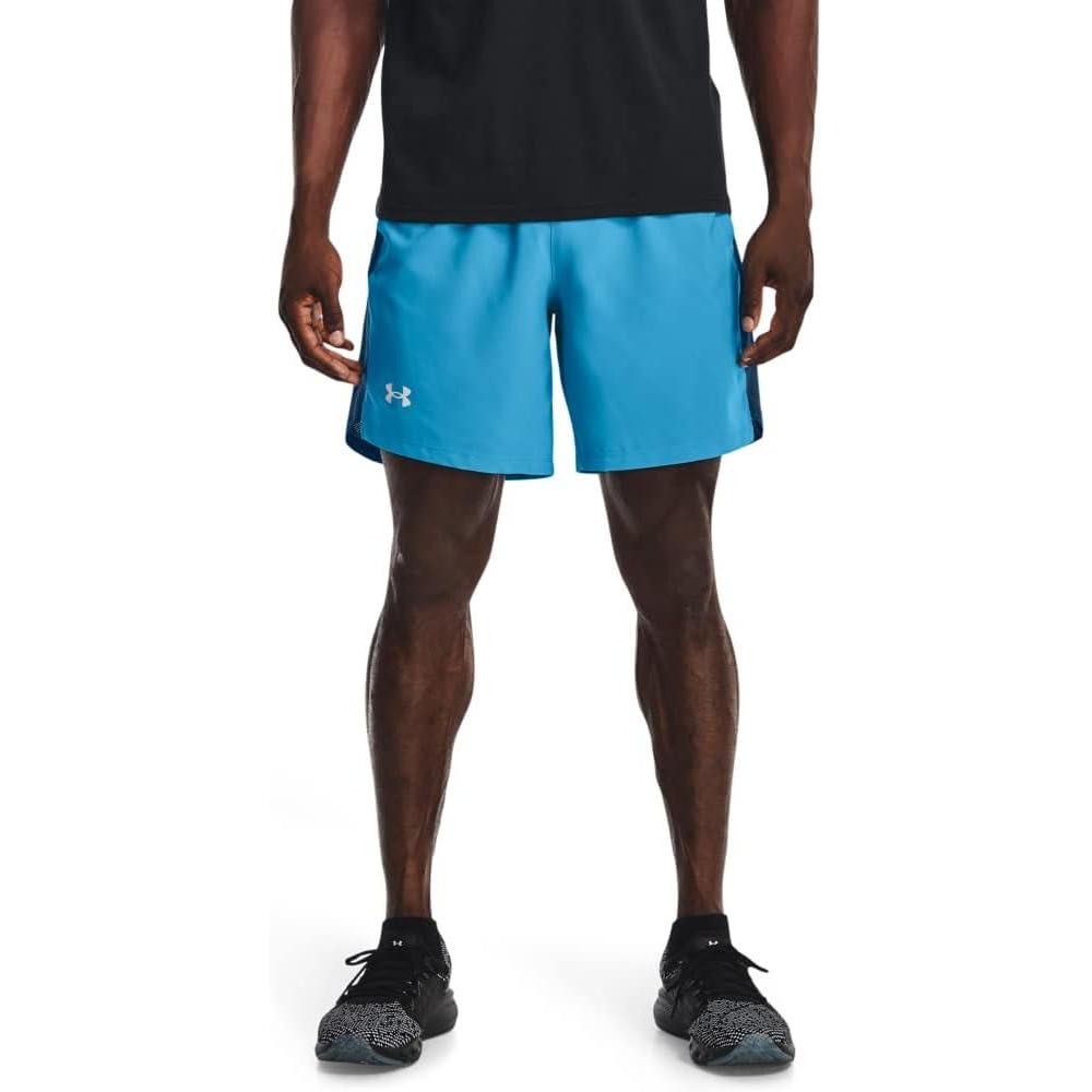 image:imageUnder Armour Mens Launch Stretch Woven 2in1 Shorts419 Capri Petrol Blue Reflective