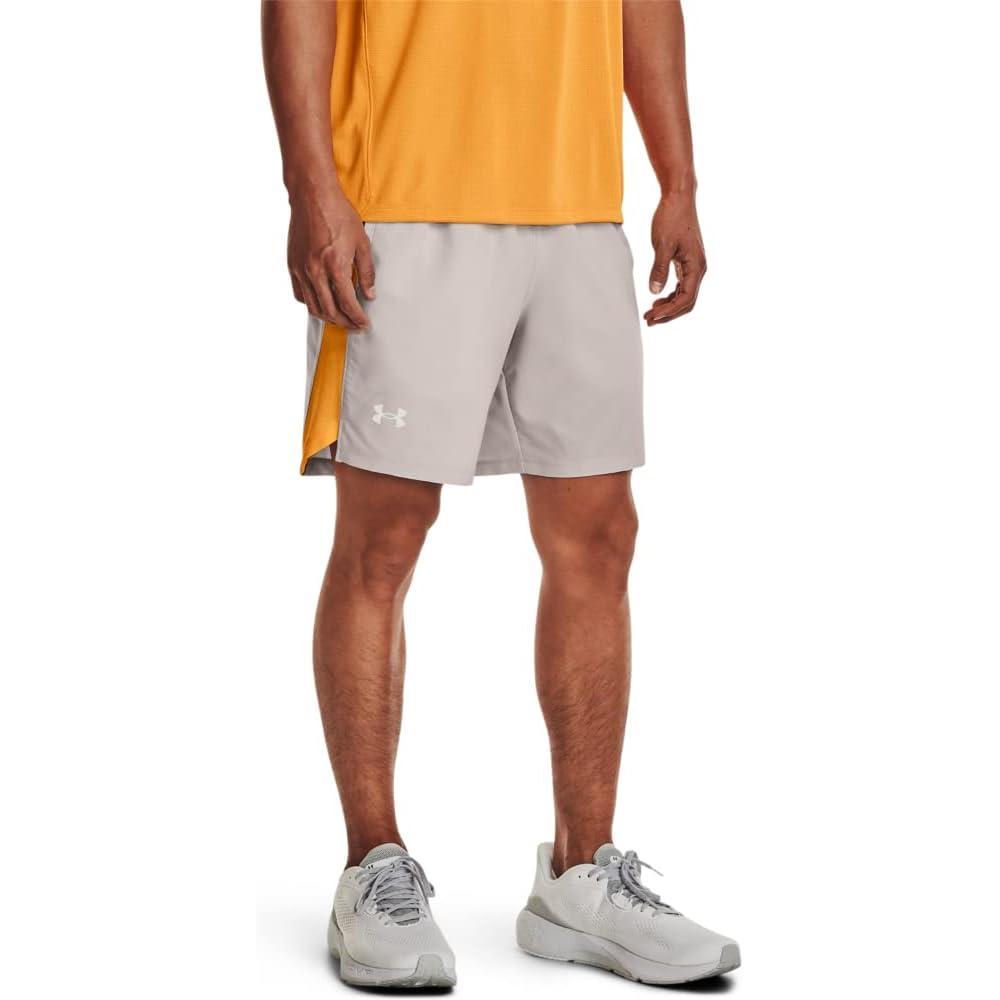 image:imageUnder Armour Mens Launch Stretch Woven 2in1 Shorts592 Ghost Gray Orange Ice Reflective