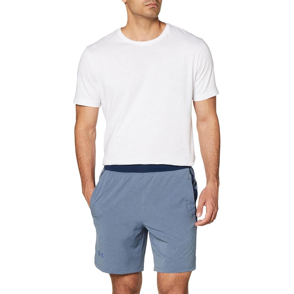 image:imageUnder Armour Mens Launch Stretch Woven 2in1 ShortsAcademy Blue Full Heather 408Reflective