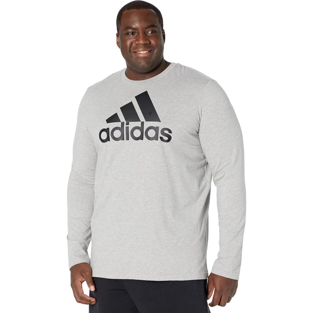 image:imageadidas Mens Essentials Long Sleeve TeeMedium Grey HeatherBlackBlack