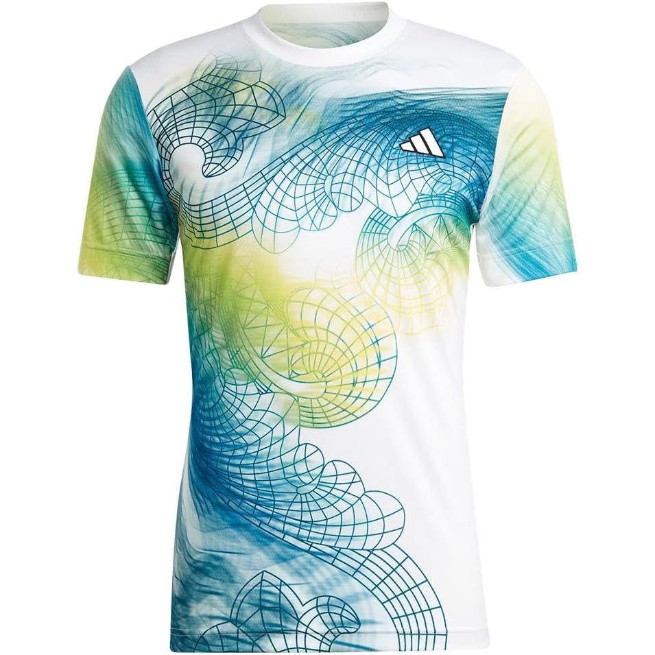 image:imageadidas Womens Tennis Us Series Printed Freelift TShirtWhiteLucid LemonArctic Fusion