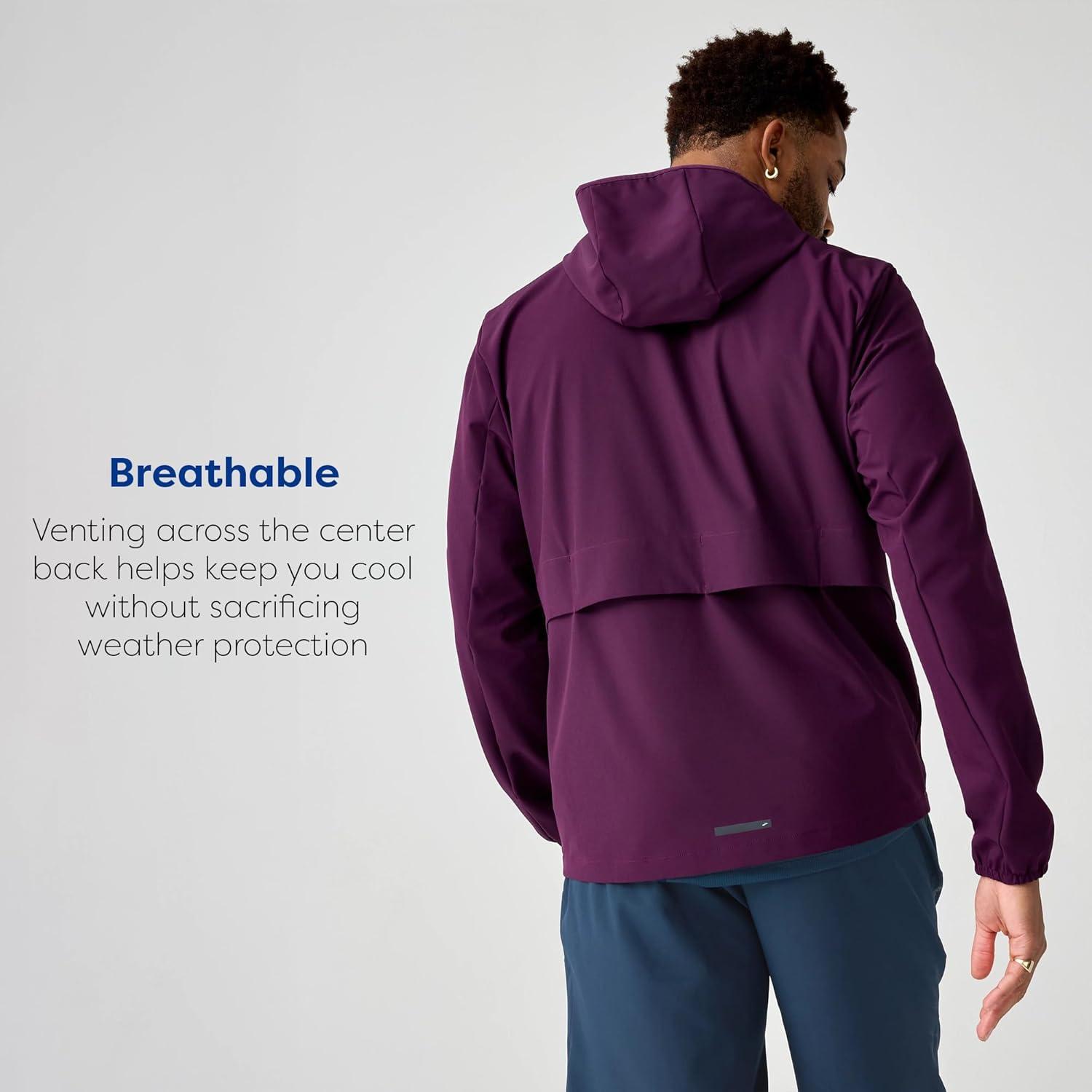 image:imageBrooks Mens Canopy Jacket Lightweight Wind amp Water Resistant Breathable UPF 50 with Reflectivity amp Stretch FabricBurgundy Blaze