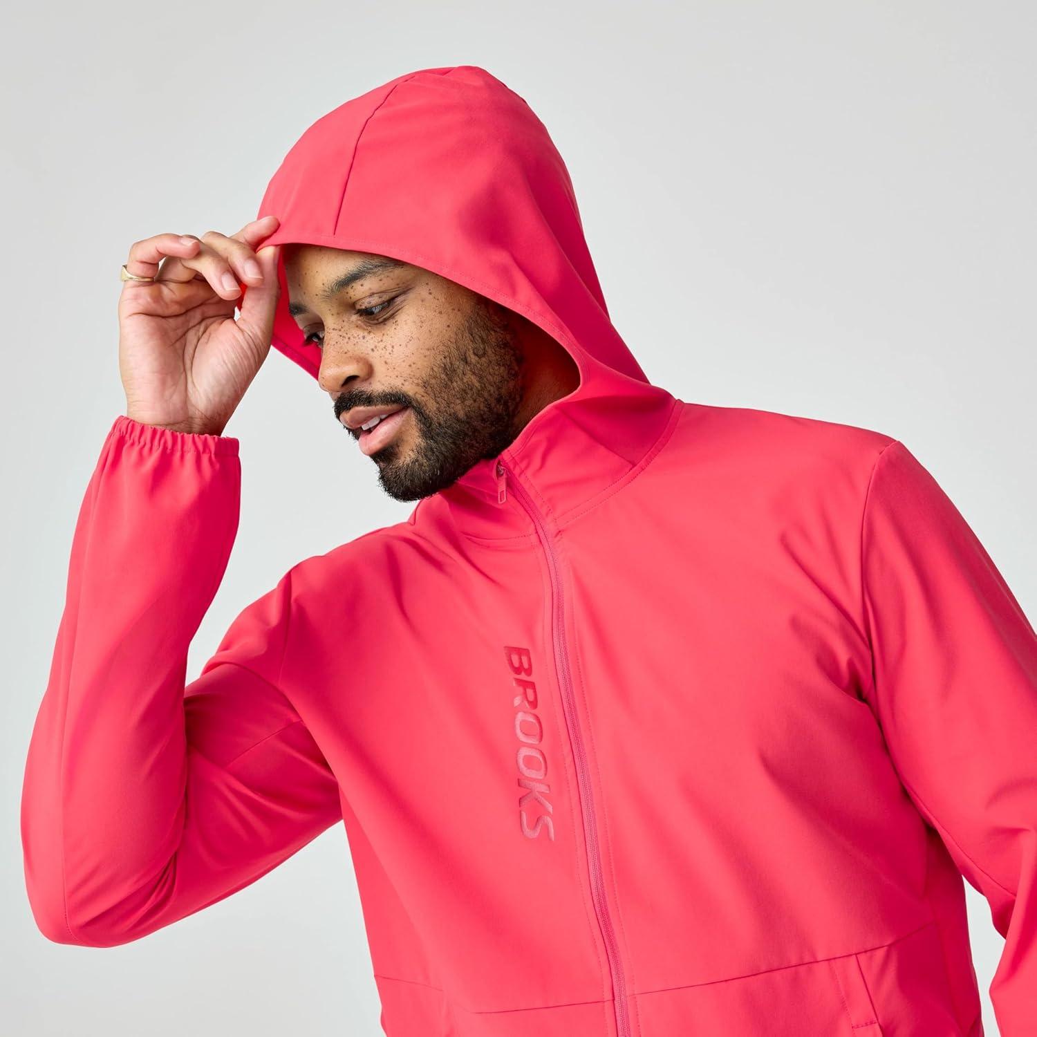 image:imageBrooks Mens Canopy Jacket Lightweight Wind amp Water Resistant Breathable UPF 50 with Reflectivity amp Stretch FabricRed
