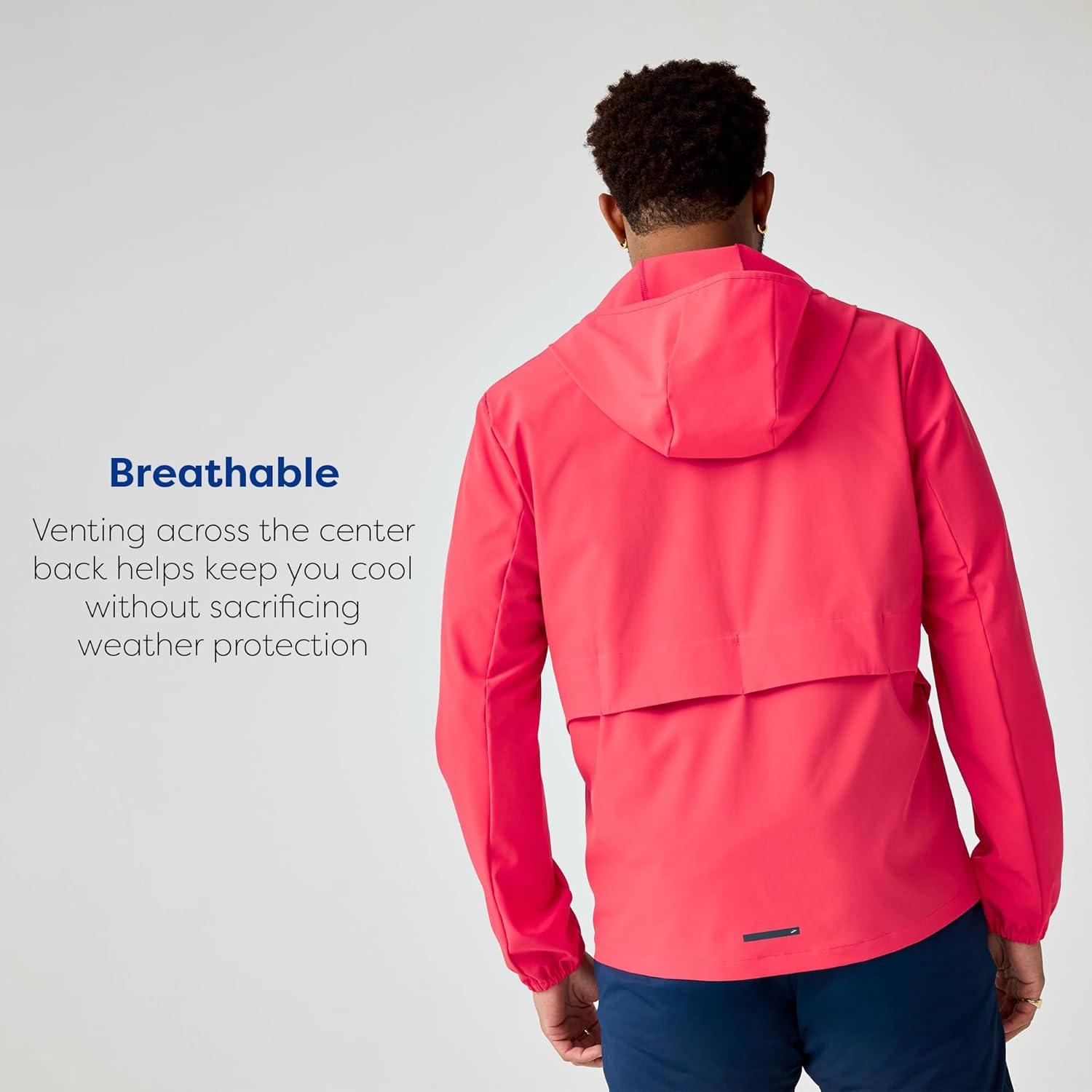 image:imageBrooks Mens Canopy Jacket Lightweight Wind amp Water Resistant Breathable UPF 50 with Reflectivity amp Stretch FabricRed