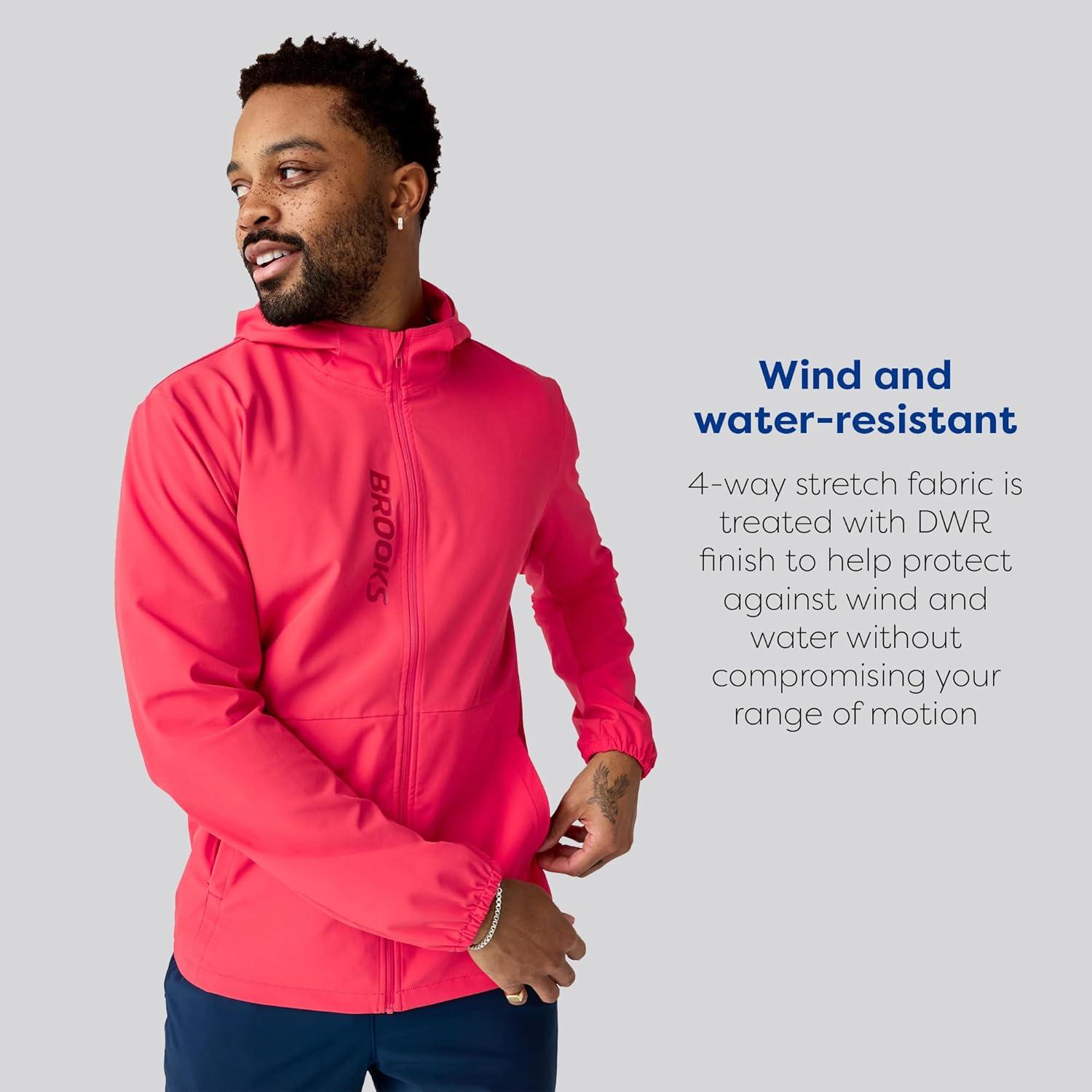image:imageBrooks Mens Canopy Jacket Lightweight Wind amp Water Resistant Breathable UPF 50 with Reflectivity amp Stretch FabricRed