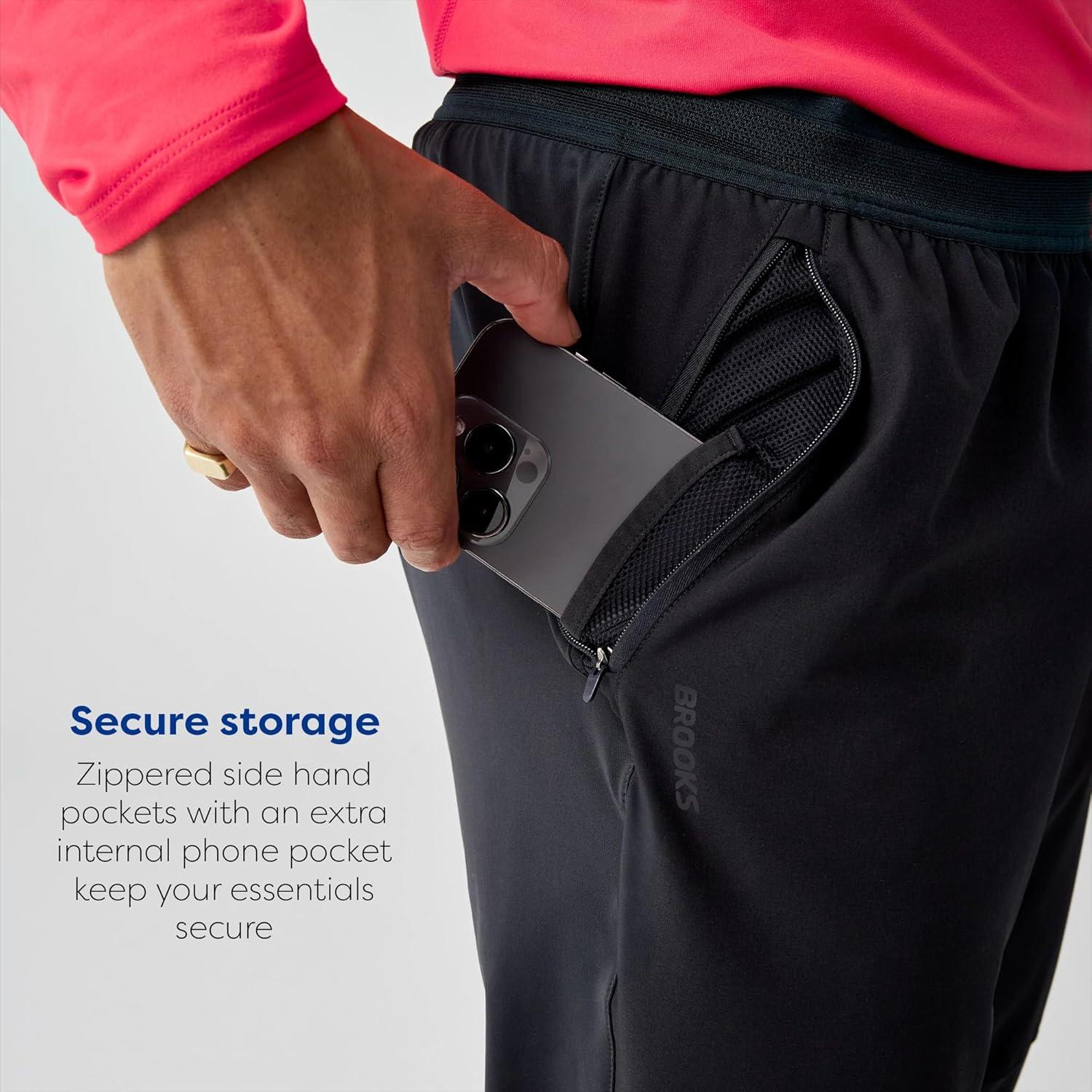 image:imageBrooks Mens Dash Pant Wind amp WaterResistant Running Pants Stretch Knit Comfort Ankle Zips Reflective Details amp PocketsBlack