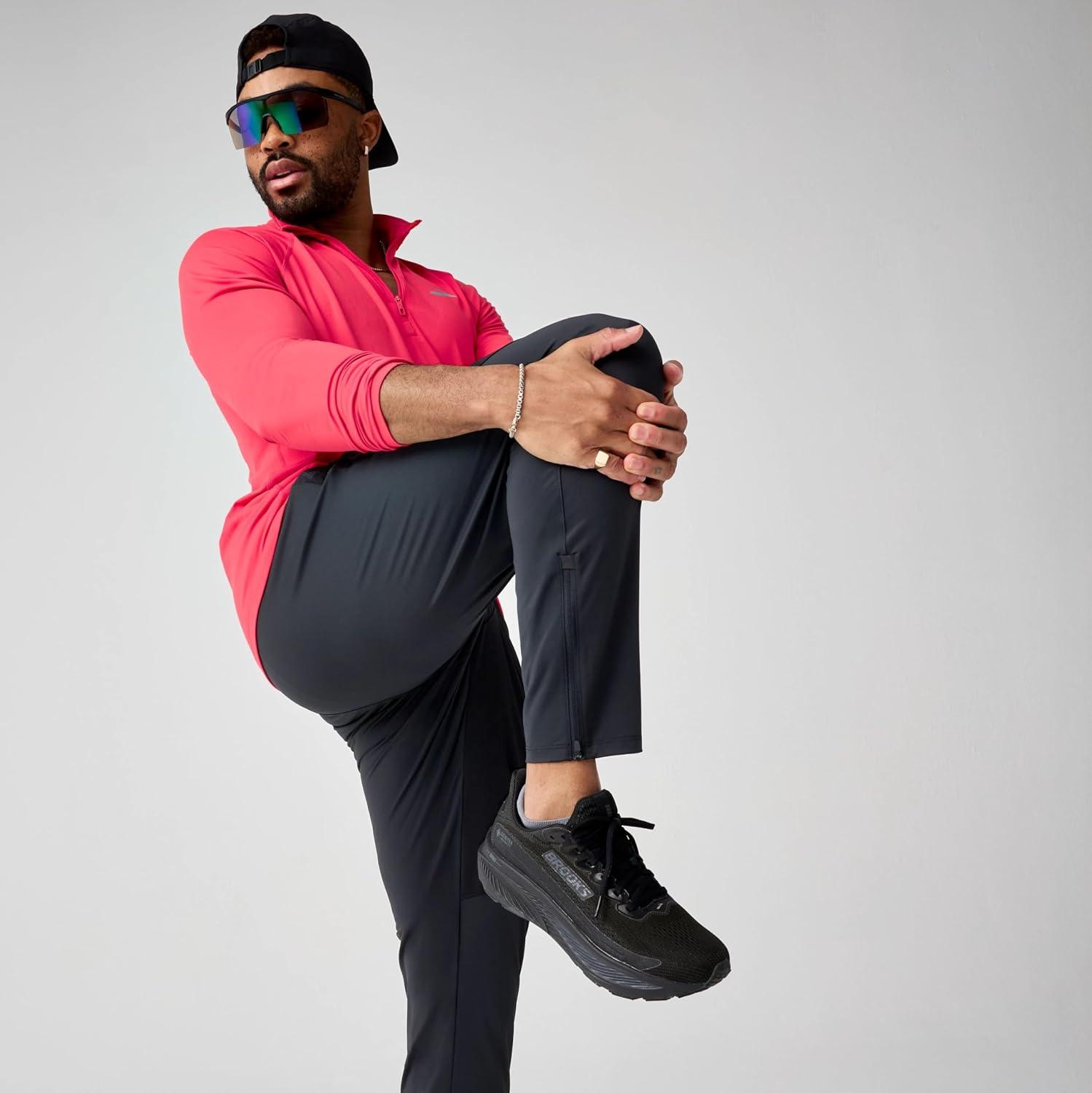 image:imageBrooks Mens Dash Pant Wind amp WaterResistant Running Pants Stretch Knit Comfort Ankle Zips Reflective Details amp PocketsBlack