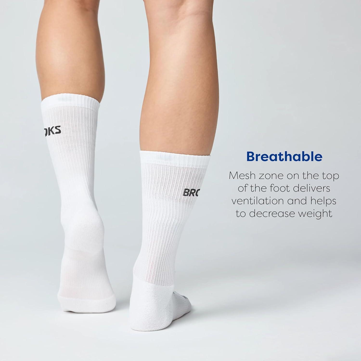 image:imageBrooks RunIn Quarter Sock 3Pack Quarter Length Cushioned Sweat Wicking Running Socks with Arch Support for Men amp WomenWhiteBrooks