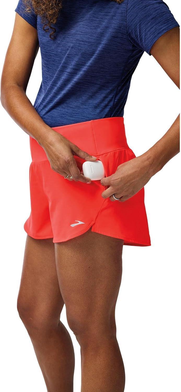 image:imageBrooks Womens Chaser 3 Short 20 HighRise Athletic Shorts with Adjustable Waistband Secure Storage amp Stretch FabricNeo Cayenne