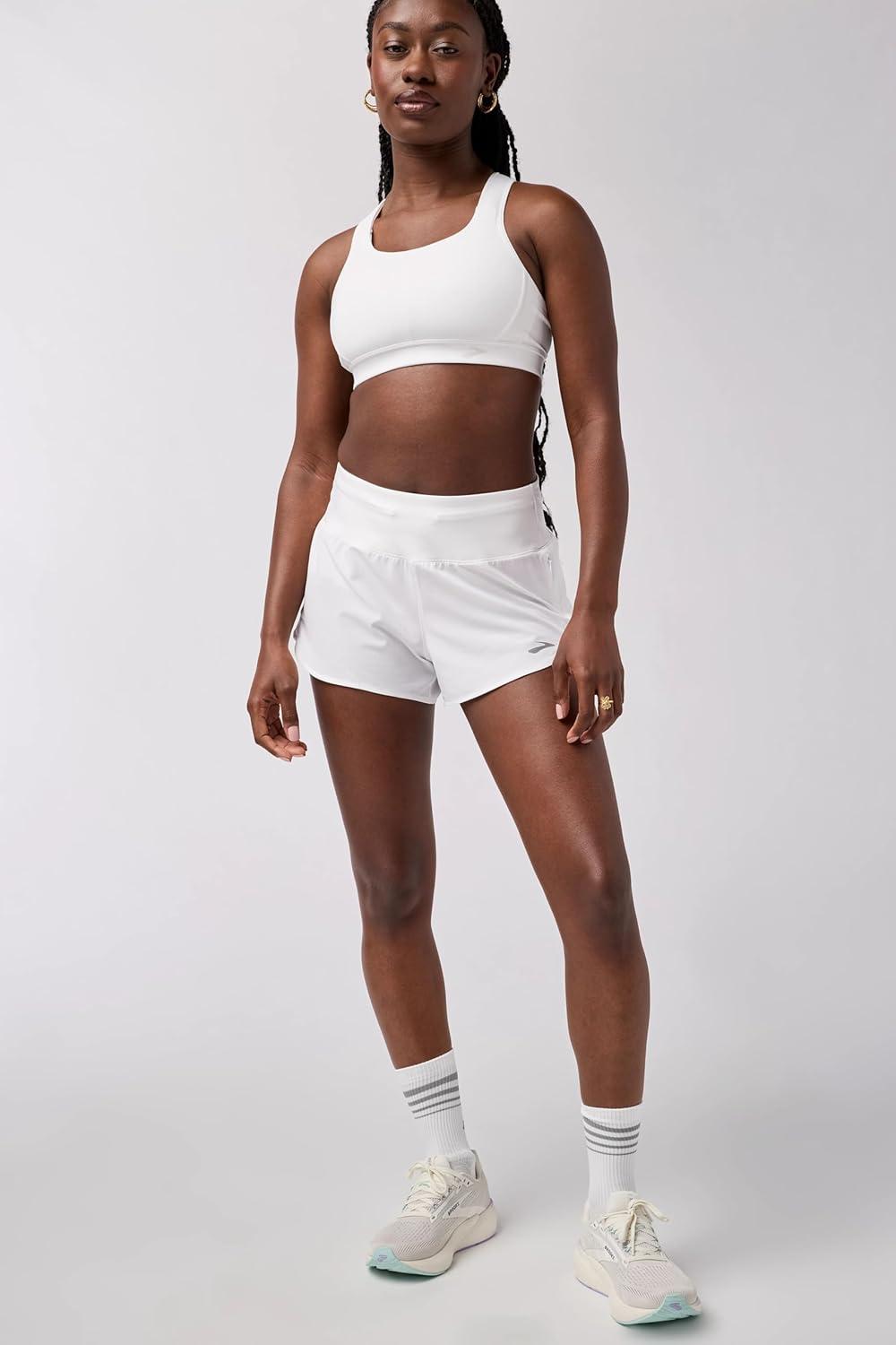 image:imageBrooks Womens Chaser 3 Short 20 HighRise Athletic Shorts with Adjustable Waistband Secure Storage amp Stretch FabricWhite