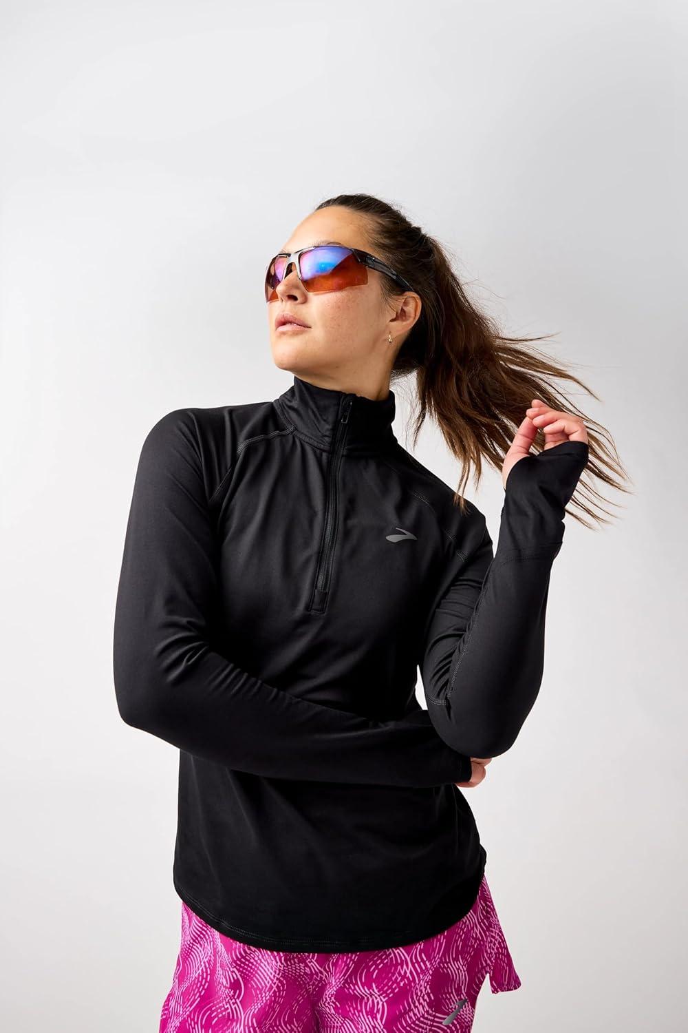 image:imageBrooks Womens Dash 12 Zip 30 Long Sleeve Running Top UPF 50 Sun Protection Soft SweatWicking Fabric amp Watch WindowBlack