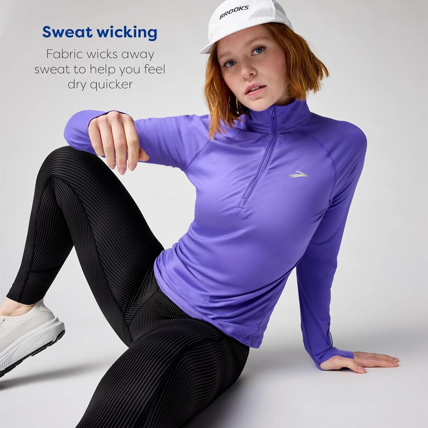 image:imageBrooks Womens Dash 12 Zip 30 Long Sleeve Running Top UPF 50 Sun Protection Soft SweatWicking Fabric amp Watch WindowViolet