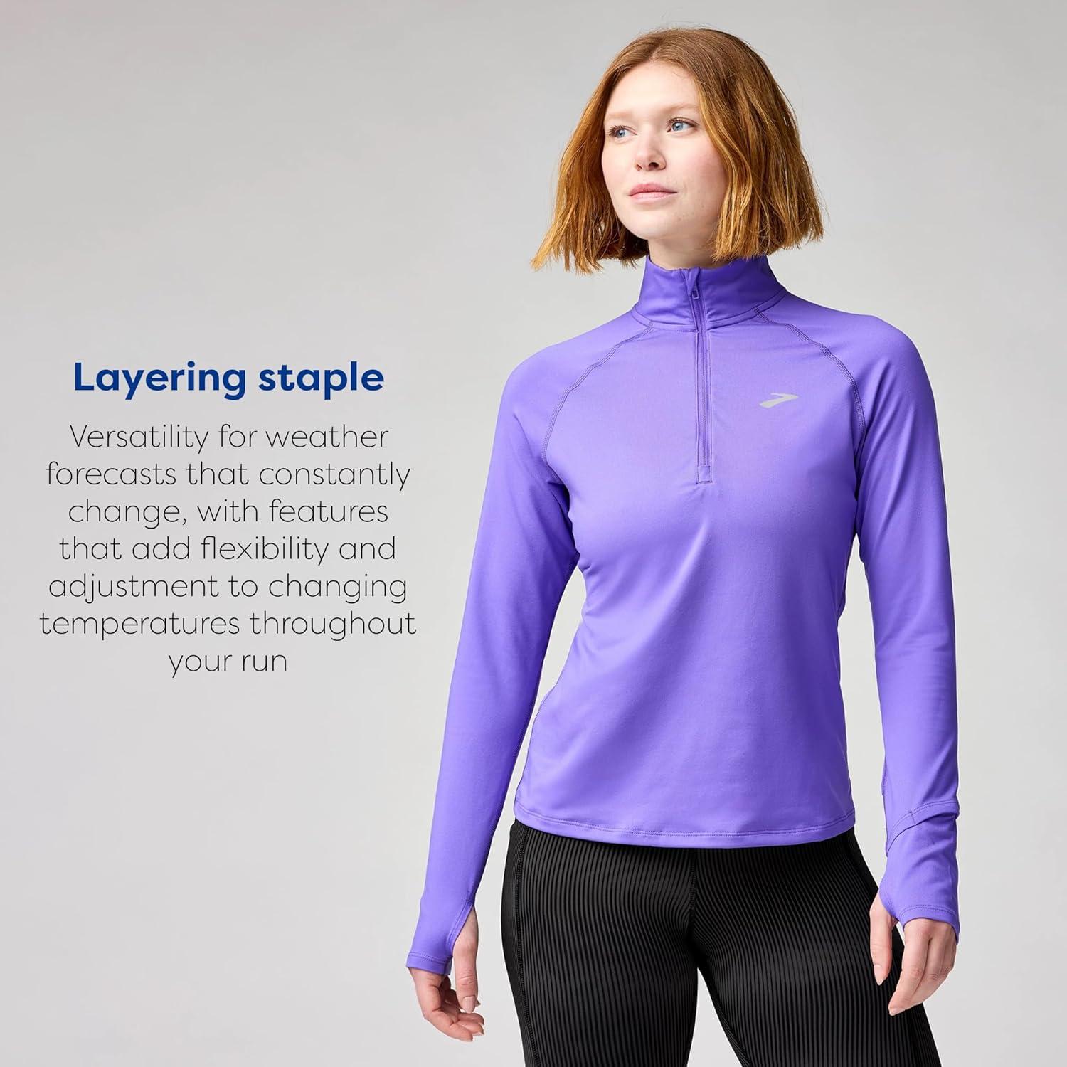 image:imageBrooks Womens Dash 12 Zip 30 Long Sleeve Running Top UPF 50 Sun Protection Soft SweatWicking Fabric amp Watch WindowViolet