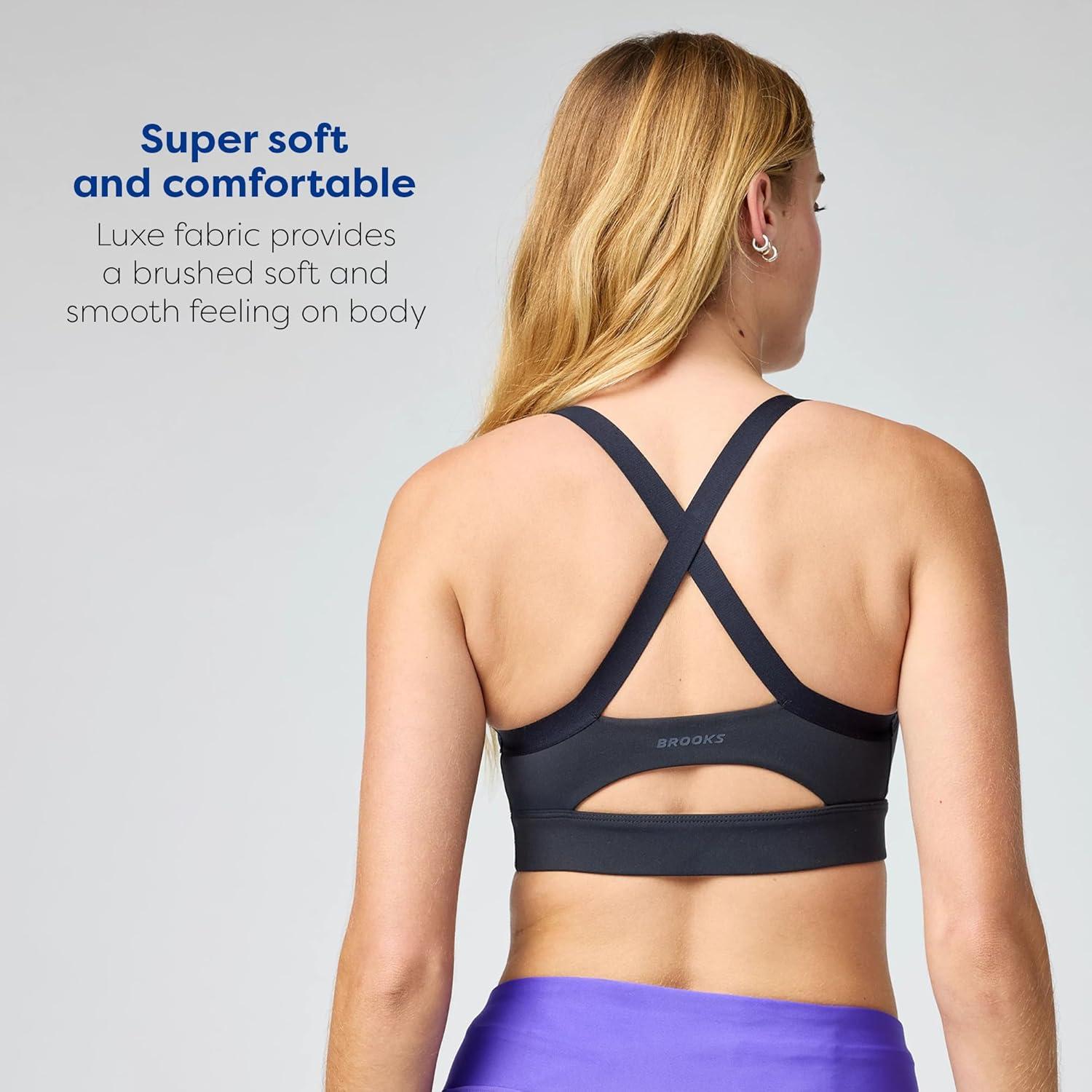 image:imageBrooks Womens Luxe Strappy Bra Double Lined Soft Luxe Fabric SweatWicking Support for Running Yoga amp Sports WearBlack