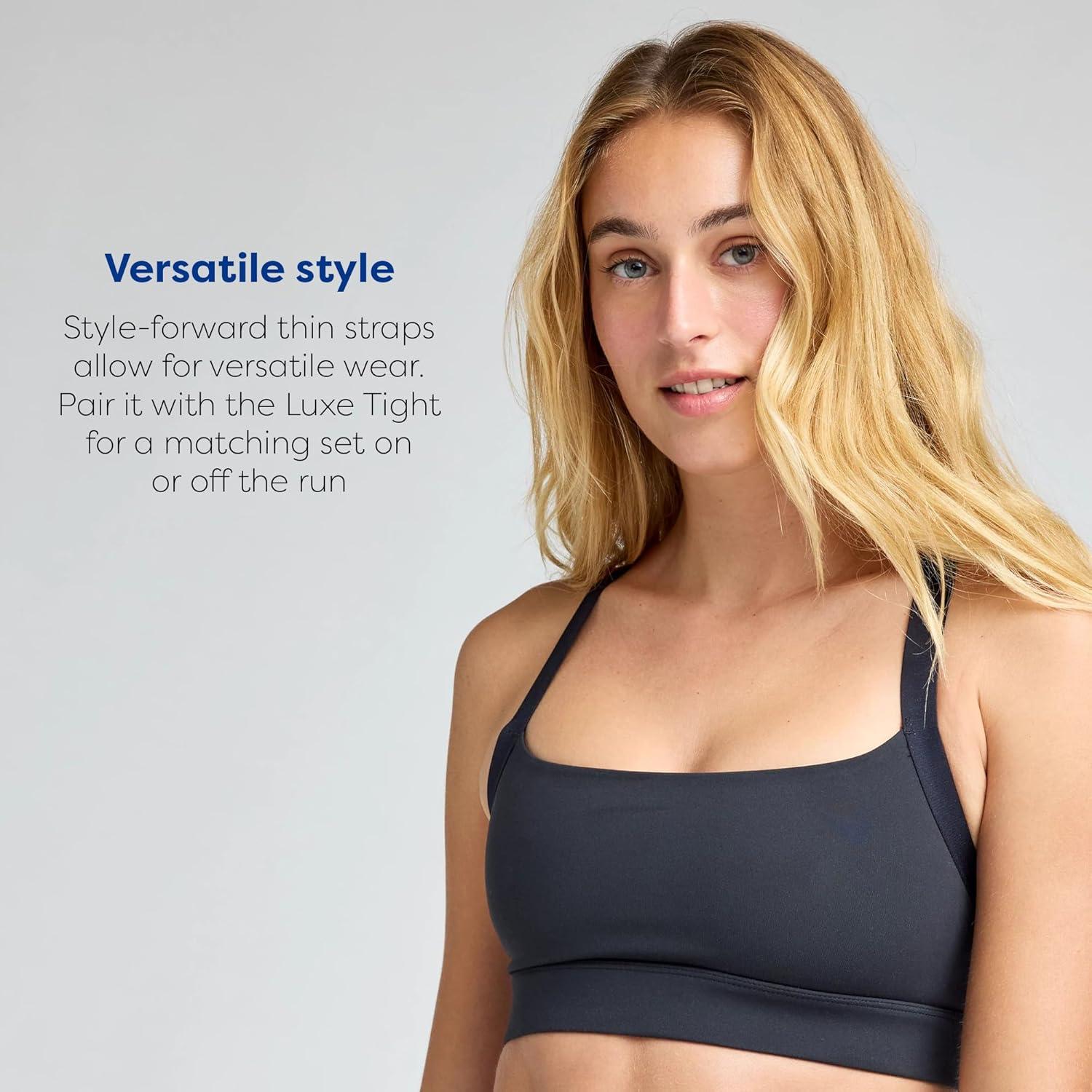 image:imageBrooks Womens Luxe Strappy Bra Double Lined Soft Luxe Fabric SweatWicking Support for Running Yoga amp Sports WearBlack