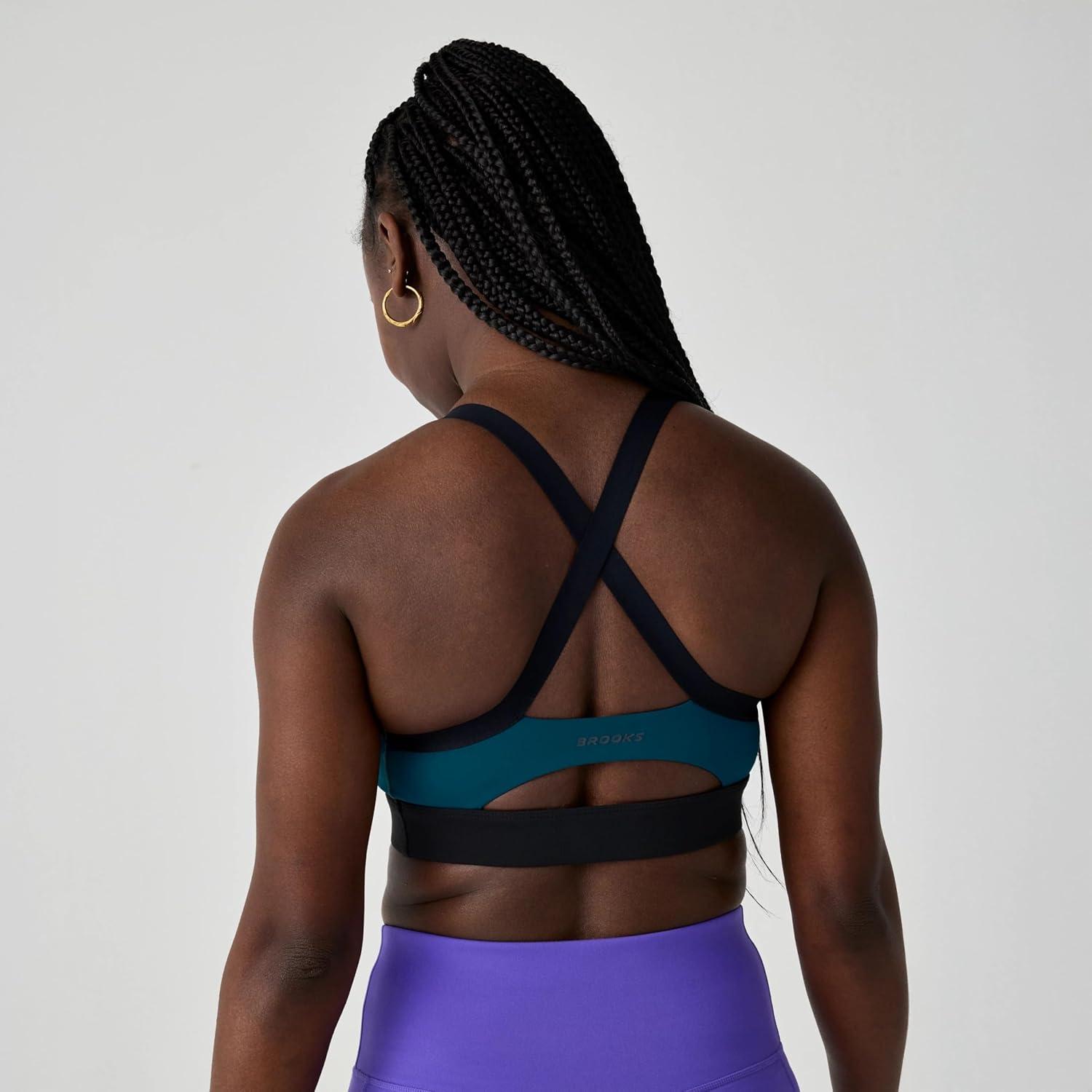 image:imageBrooks Womens Luxe Strappy Bra Double Lined Soft Luxe Fabric SweatWicking Support for Running Yoga amp Sports WearCosmoBlack