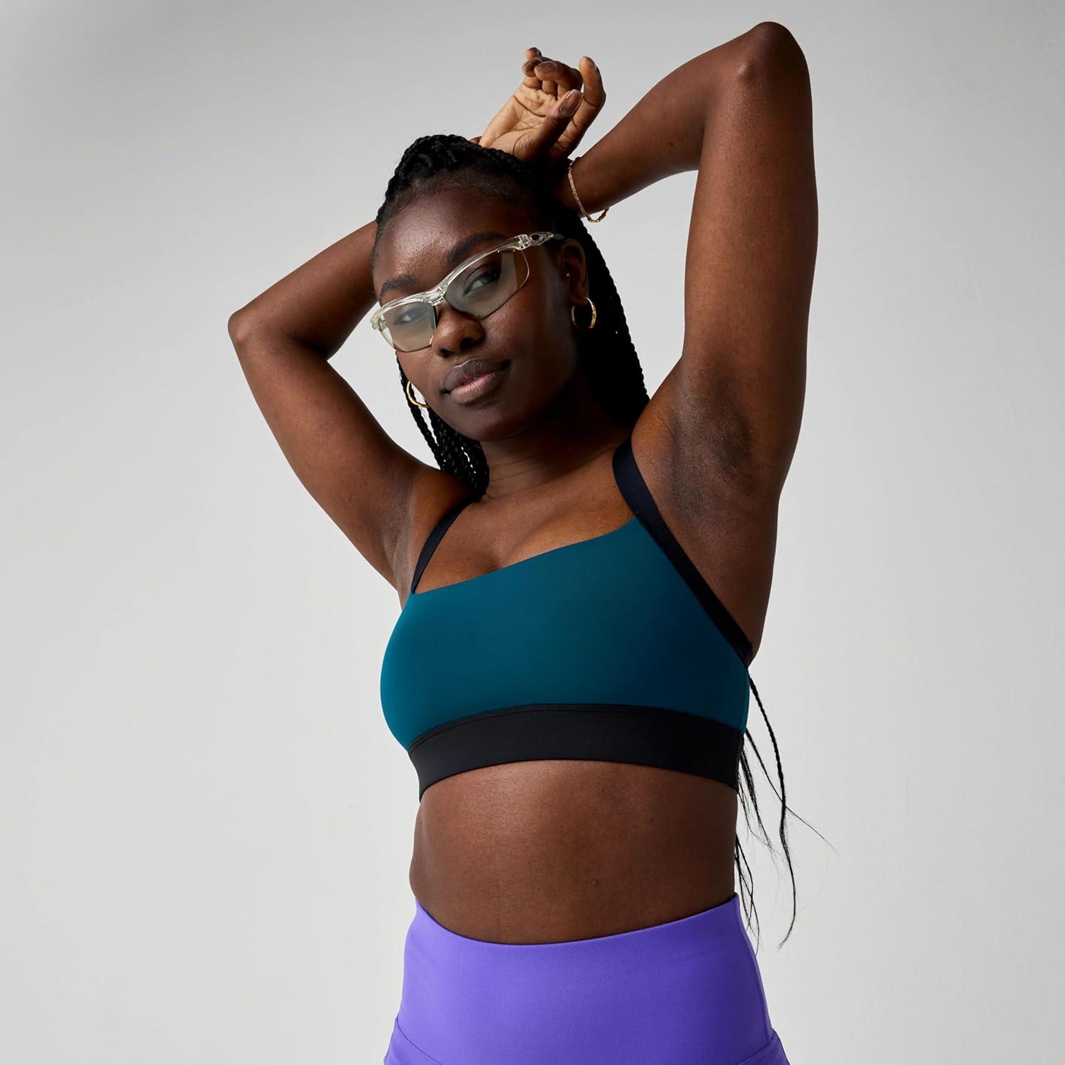 image:imageBrooks Womens Luxe Strappy Bra Double Lined Soft Luxe Fabric SweatWicking Support for Running Yoga amp Sports WearCosmoBlack
