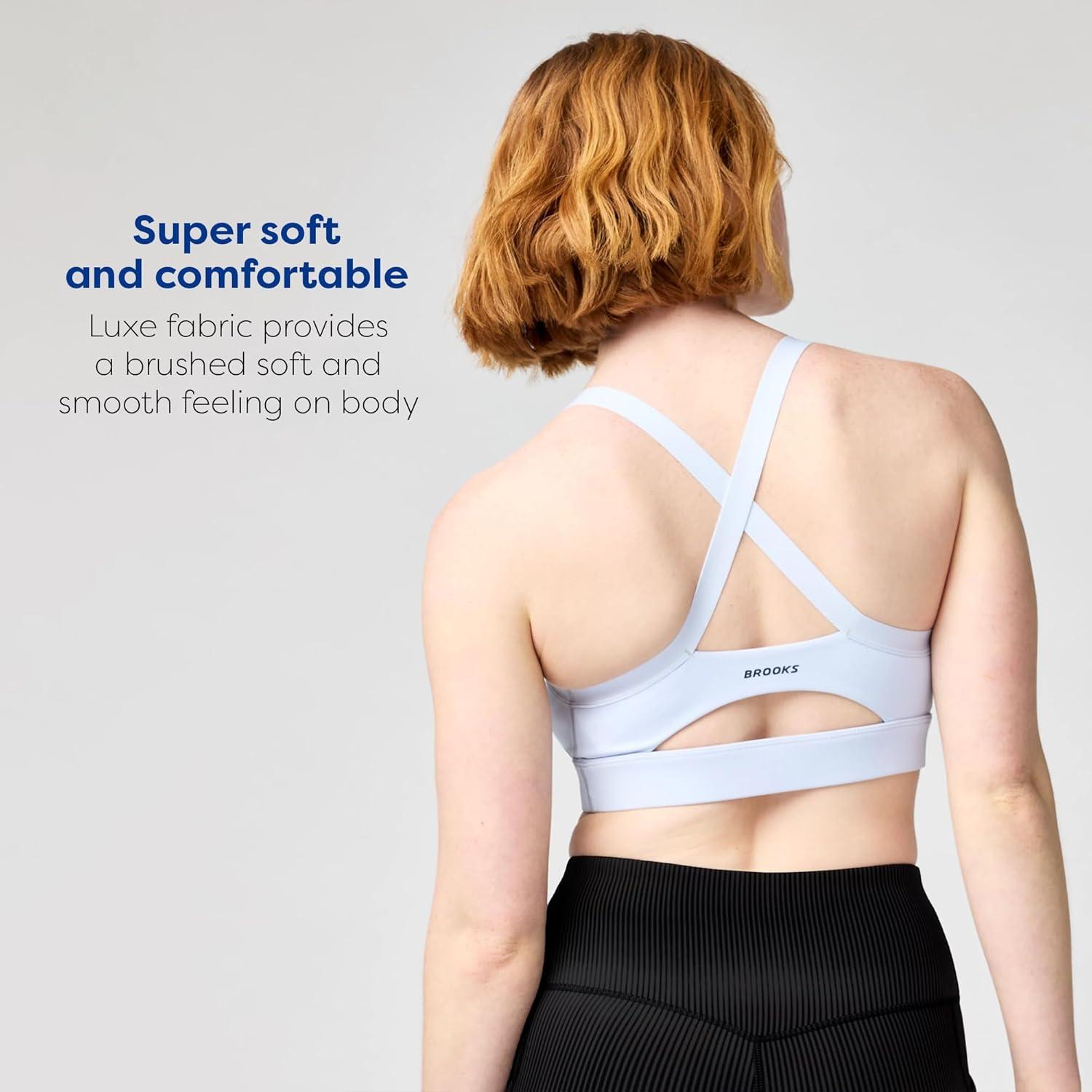 image:imageBrooks Womens Luxe Strappy Bra Double Lined Soft Luxe Fabric SweatWicking Support for Running Yoga amp Sports WearHalogen Blue
