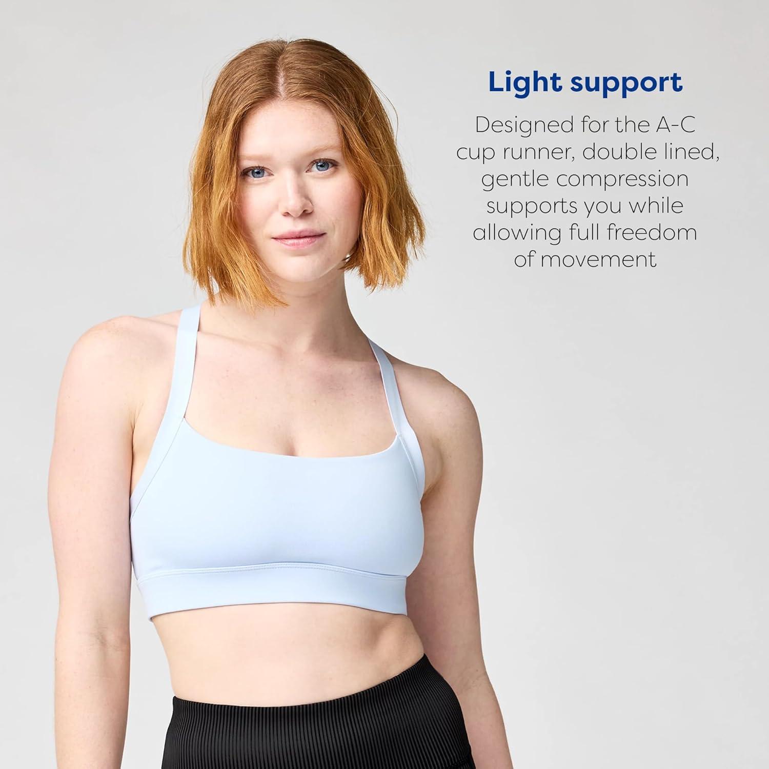 image:imageBrooks Womens Luxe Strappy Bra Double Lined Soft Luxe Fabric SweatWicking Support for Running Yoga amp Sports WearHalogen Blue